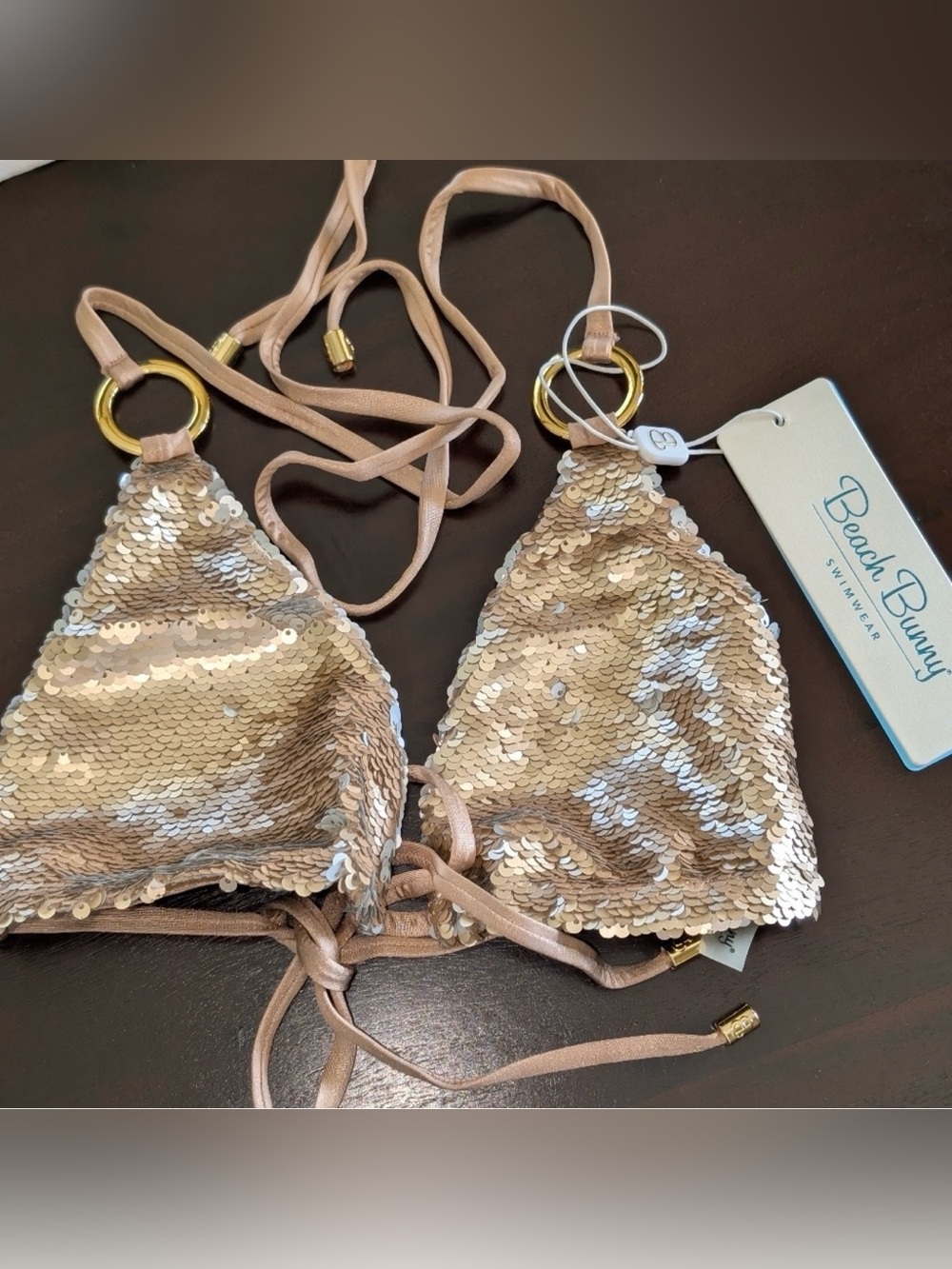Beach Bunny Siren Song Gold Sequin Bikini Top